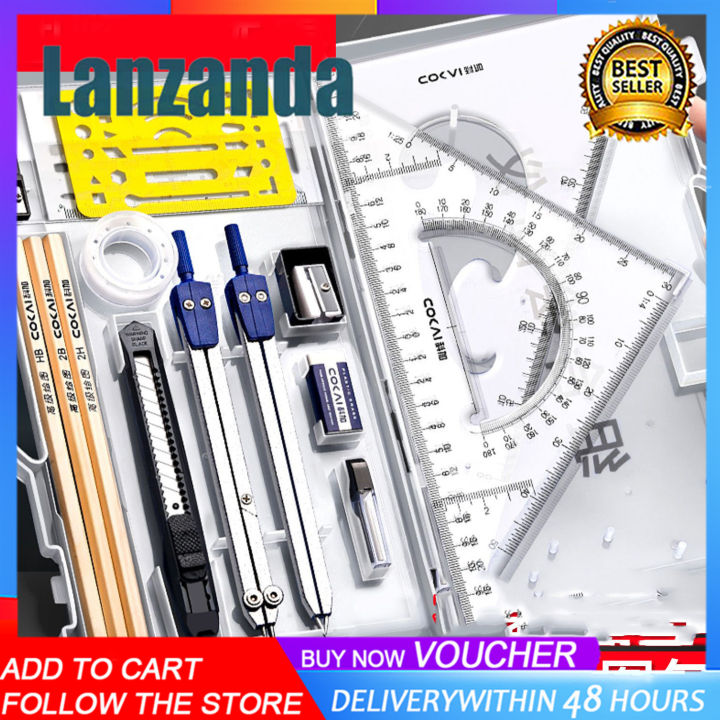 Protractor and Compass Set with for Geometry, Pencils