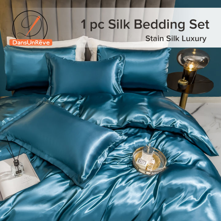 Dansunreve Stain Silk Bedsheet Set 4IN1 Luxury Plain Soft Bedsheet with