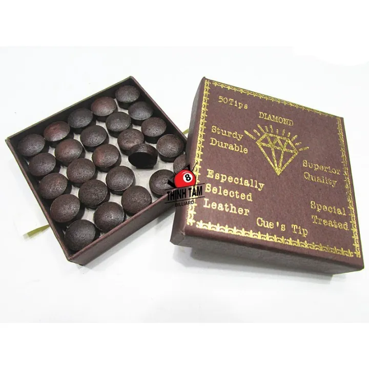 [THỊNH TÂM] Hộp 50 Đầu Cơ Bida - Đầu Tẩy Bi-a Kim Cương Diamond Da Bò 11 - 12 - 13mm