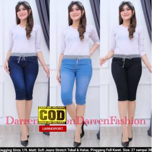 LAPAKSPORT JEGGING SINTA PANTS 7/8 PINGGANG KARET . LEGGING JEANS PENDEK MURAH