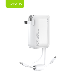 (CCC) BAVIN PC1217 10000mAh 22.5W Portable 2-in-1 Fast Charging Powerbank w/Built-in Type-C+iPh Cables & AC Plug Charger