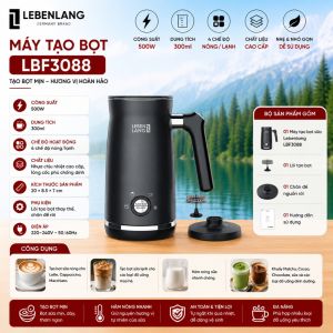 Máy Tạo Bọt Sữa Cafe Lebenlang LBF3088 4 Chế Độ Nóng Lạnh 500W Đánh Bọt Tự Động