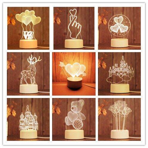 Lamp 3D Acrylic Night Light USB LED Table Desk Bedroom Decor Gift