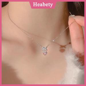 Heabety Pha Lê Zircon Bowknot Mặt Dây Chuyền Trái Tim Màu Hồng Trái Tim Phụ Nữ Cô Gái Thời Trang Thanh Lịch Xương Đòn Chuỗi Đối Với Phụ Nữ Đồ Trang Sức