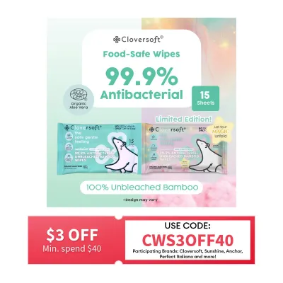 Cloversoft Plant-Based [DESIGN MAY VARY] Unbleached Bamboo 99.9% Antibacterial Organic Wet Wipes 15 Sheets
