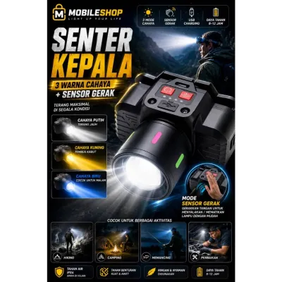 senter led 3 warna (putih kuning biru) KX-003 dengan mode sensor dan mode zoom rechargeable usb type C