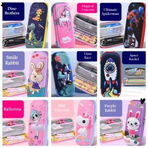 Tempat Pensil Kotak Pensil Anak Sekolah TK SD 3D Timbul Hardcase Pencil Case Box Hardtop Motif Cewek Cowok READY STOK