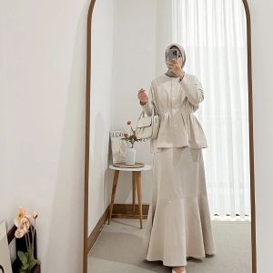 Setelan Kondangan Wanita Elegan Daria Set WD Bahan Linen Rami M L XL XXL Oneset Remaja Hijab Outfit Kekinian Ootd Viral Terbaru Rok Mayung Model Duyung