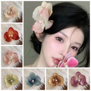 HOMELY CHARMI Cloth Butterfly Flower Hair Clip Pearl Butterfly Orchid Orchid Flower Hairpin Fashion Seaside Vacation Headwear Girl Hair Clip Ladies/Girls