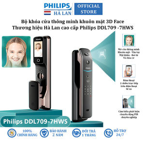 Bộ khóa cửa thông minh khuôn mặt 3D Face vân tay thẻ từ mật khẩu và chìa cơ thương hiệu Philips DDL709-7HWS màn hình IPS 4inch - Bảo Hành 2 Năm