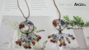 2 Pcs Tree of Life Car Mirror Hanging Accessories AFUNTA 7 Chakra Crystals and Healing Stones Seven-Colored Stone Car Ornaments Good Luck Wall Decor