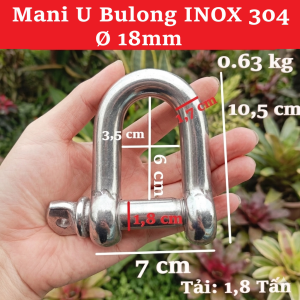 Mani Chốt Bulong Chữ U Inox 304 (Ø 18mm) – Móc Nối Chịu Lực Phụ Kiện Liên Kết Tiện Lợi