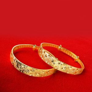 2pcs 24K Gold Plated Women Shining Star Wide Bangle Adjustable