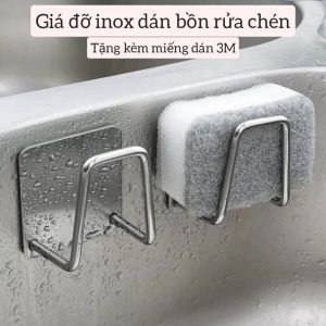 [Combo 2 chiếc] Giá Đỡ Thép Không Gỉ Dán Bồn Rửa Chén / Đựng Mút Rửa Chén Ráo Nước