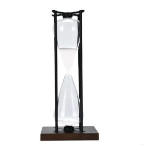 [Warrior2] Unique Black or White Iron Hourglass Timer Large Wooden Hourglass with Black/White Sand for Timed Activity and Decors B03E