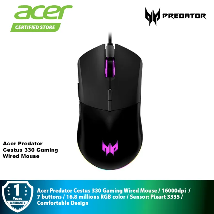 Acer Predator Cestus 330 Gaming Wired Mouse 16000dpi - Black - NP.MCE11.00V