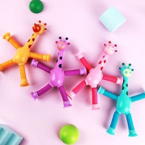 Children Suction Cup Toys Pop Tubes Stress Relief Telescopic Giraffe Hand Toys Sensory Bellows Toys Anti-stress Squeeze Toy