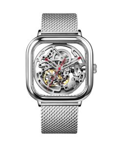 CIGA Design Automatic Mechanical Watch C Series Skeleton Analog Wrist Watch with Milanese and Leather Strap Sapphire Crystal Mirror Gifts for Men and Women
