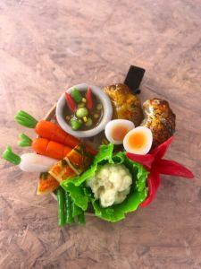 อาหารจิ๋ว งาปั้นดิน ของจิ๋ว ชุดผักน้ำพริก ขนาด 5 cm