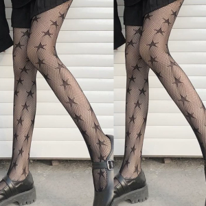 Phụ nữ Goth Sao khuôn mẫu Quần tất lưới Harajuku lưới dọc vớ Vớ vớ