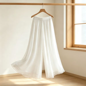 Womens New Elastic High Waisted Chiffon Solid Color Wide Leg Pants Loose and Versatile Slimming Straight Leg Pants