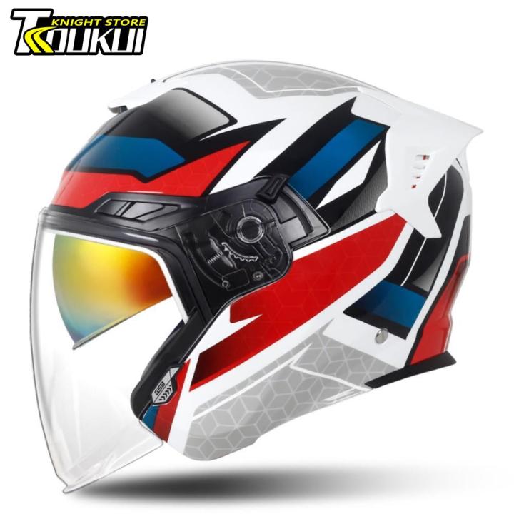 GSB Motorcycle Helmet Men Motorbike Half Helmet Dual Lens Scooter