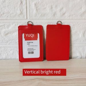 ID Card Holder Vertical/Horizon Waterproof PU Leather Protector Badge Holders Office Supplies PU card Double card position sleeve redID Card Holder Waterproof PU Leather Protector Badge