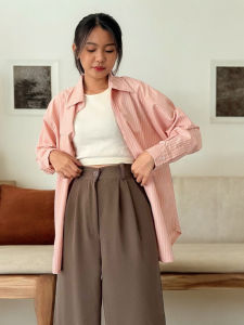 ALOHA Yura Shirt 2110 Kemeja Oversized Garis Wanita Atasan Salur Jumbo Korean Striped Shirt Premium