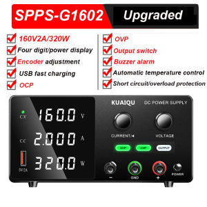 KUAIQU New DC Power Supply Lab SPPS-G3010 Titanium Anodized Power Supply Short Start Motor Killer OCP OVP Adjustable 160V 2A 30V 10A 5A with USB Port