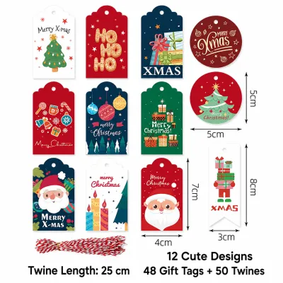 48Pcs Christmas Gift Tags Hanging Packaging Cards Christmas Tree for Gift Wrapping Bakery Small Business