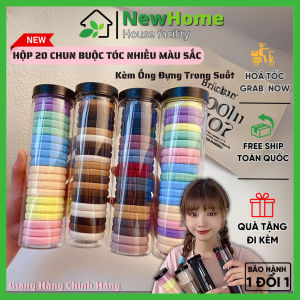 Hộp 20 Chun Buộc Tóc Nhiều Màu Sắc Dây Buộc Tóc Trơn Kèm Ống Đựng Trong Suốt