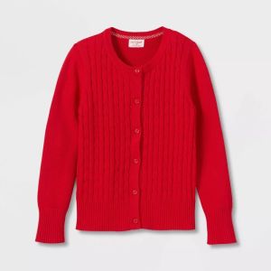 CAT & JACK Girls Crew Neck School Uniform Cardigan Sweater - Red Size Large