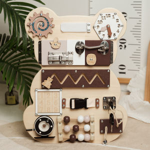 I know Montessori Wooden Busy Board Bear - Multi-Functional Early Education Toy for Sensory Exploration and Fine Motor Skills Development