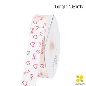 CLM ริบบิ้นผ้าซาติน พิมพ์ลาย ลายหัวใจ ใช้ตกแต่งกล่องของขวัญ ช่อดอกไม้วันวาเลนไทน์ DIY กว้าง 2.5cm ความยาว 40หลา Ribbon