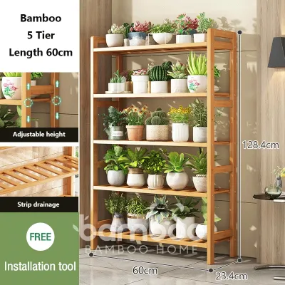 Bamboo Plant Rack Outdoor 3/4/5Layers Space Saving Indoor Wooden Rack Oganizer Shelf Flower Rack Outdoor Shoe Rack Kitchen Rack Bookshelf 竹制花架 置物架