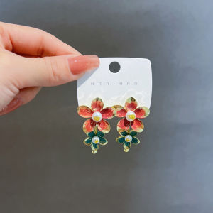 Fashionable Ring Gift 法式复古油画风银针耳环韩系时尚小众高级感淡水珍珠耳钉耳饰女生