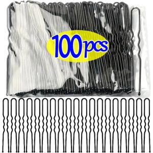 100Pcs Black Hair Clips U-Shaped Bobby Pin Invisible Wavy Hairpin Hairstyle Styling Hair Grip
