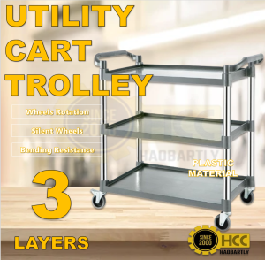 3 Tier Utility Cart Multipurpose Trolley Large Size 100x50x102cm for Food Service Janitorial Use etc.
