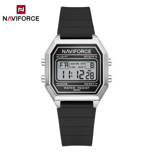 NAVIFORCE Jam Tangan Digital น้ำหนักเบาดั้งเดิมสำหรับผู้หญิงสายซิลิโคนนาฬิกาปลุกมีปฏิทินมีลวดลายตอนกลางคืน3ATM กันน้ำสำหรับผู้หญิง NF5063T นาฬิกาแฟชั่นลำลองกลางแจ้ง