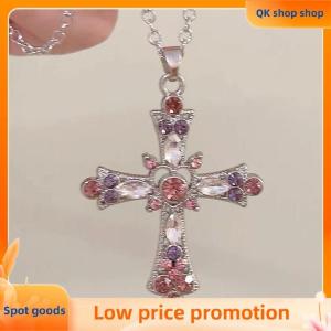✨QK shop✨ European And American Fashion French Zircon Cross Pendant Necklace Light Luxury Simple Personality Necklace For Women Jewelry