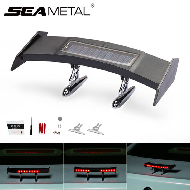 Mini Solar Car Rear Spoiler Light 12V Flashing Warning Light Adjustable