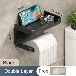 Tissue Holder Wall Mounted Toilet Paper Roll Rack Waterproof Punch-Free Phone Storage Pemegang Tisu