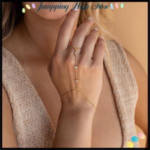 【Jumpping】 Minimalist Tiny Chain Bracelet Finger Rings For Women Link Chains Connecting Hand Harness Bracelets Jewelry Gift