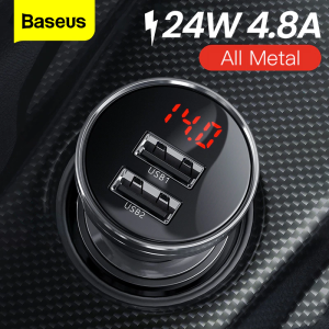 Baseus All Metal 24W Dual USB Car Charger 4.8A Fast Charging LED Auto Car Charging Adapter For iPhone Xiaomi Huawei