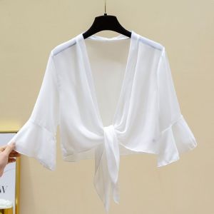 Q-1151 STORE Chiffon Chiffon Shawl Short Multicolor Tulle Shawl Thin Jacket Women Tops Women