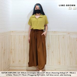 4816 frizay two tones button collar katun airflow cullotes one set celana wanita