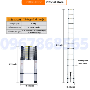 Thang Rút Nhôm Inox I Nhập Khẩu Thang Rút Đơn Gấp Gọn Chất Liệu Nhôm Inox Cao 3.2M 3.8M 4.1M 4.4M 5.0M 5.4M