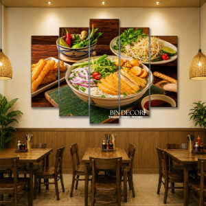 Tranh treo tường phở gà bộ 5 tấm trang trí quán ăn nhà hàng