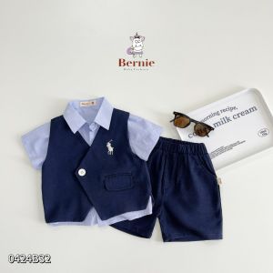 Đồ vest gile bé trai lịch lãm BERNIE áo xanh quần âu không kèm nơ đai từ 9 đến 25kg 0424B32