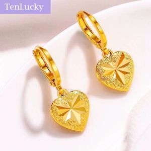 TenLucky Eco-friendly Allergy Free High-end Elegant 916 Gold Plated Color Love Heart Hoop Drop Earrings with Jewelry Box for Women Gifts for Valentines Day Wedding Girlfriend